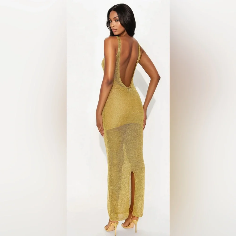 Sale!!! Fashion Nova Glittering Gold Maxi Dress - Picture 4 of 6